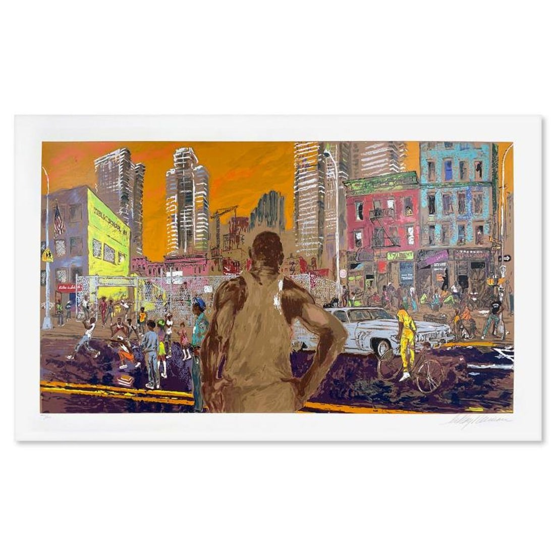 LeRoy Neiman (1921-2012), "Harlem Streets" Limited Edition Serigraph, Numbered 266/500 and Hand: Harlem Streets is a limited edition serigraph on paper by LeRoy Neiman (1921-2012), numbered 266/500 and hand signed by the artist. Includes Letter of Authenticity. Measures approx. 48" x 30" (border)