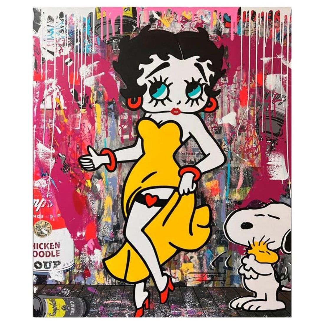 Jozza, "Yellow Dress" Unique Mixed Media on Canvas, Hand Signed with Letter of Authenticity.: Yellow Dress is a unique mixed media acrylic on gallery wrapped canvas by Jozza. Hand Signed by the artist and titled in verso, the piece comes with a letter of authenticity. Measures approximately 48