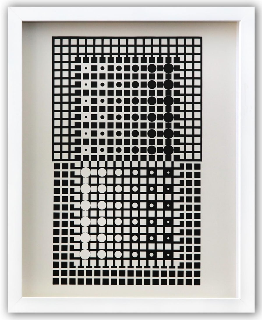 Victor Vasarely- Heliogravure Print "Untitled": Artist: Victor Vasarely. Medium: Heliogravure Print. Title: Untitled. Size: 14" x 11". Measures approx. 15" x 12" (framed). Additional: Custom Framed. Reference#: 21596.