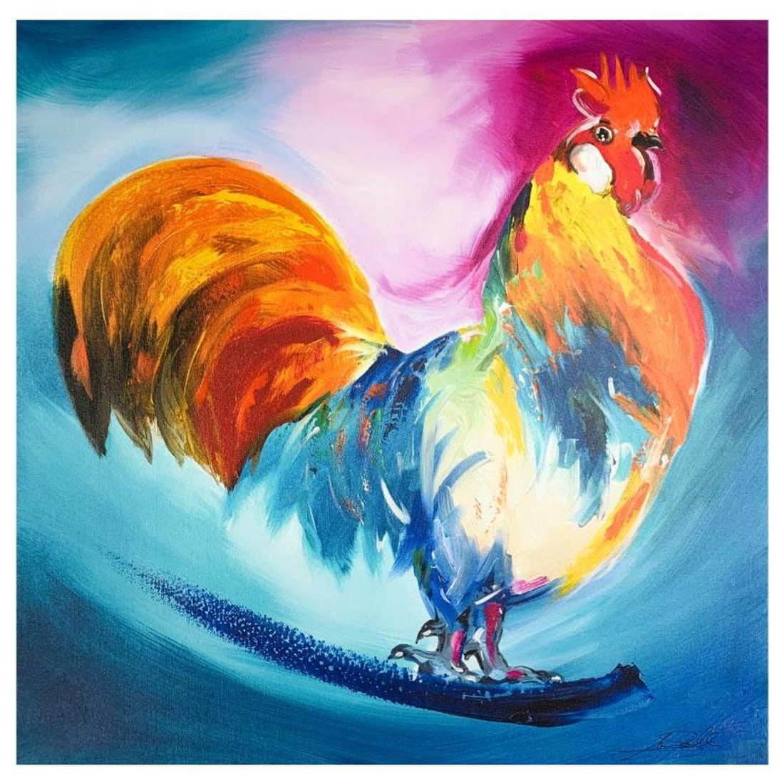 Alfred Gockel, "Proud Rooster" Hand Signed Limited Edition on Canvas with Letter of Authenticity.: Proud Rooster is a limited edition giclee on canvas by Alfred Gockel. The piece is hand signed and numbered and comes with a letter of authenticity. Measures approximately 27" x 27".