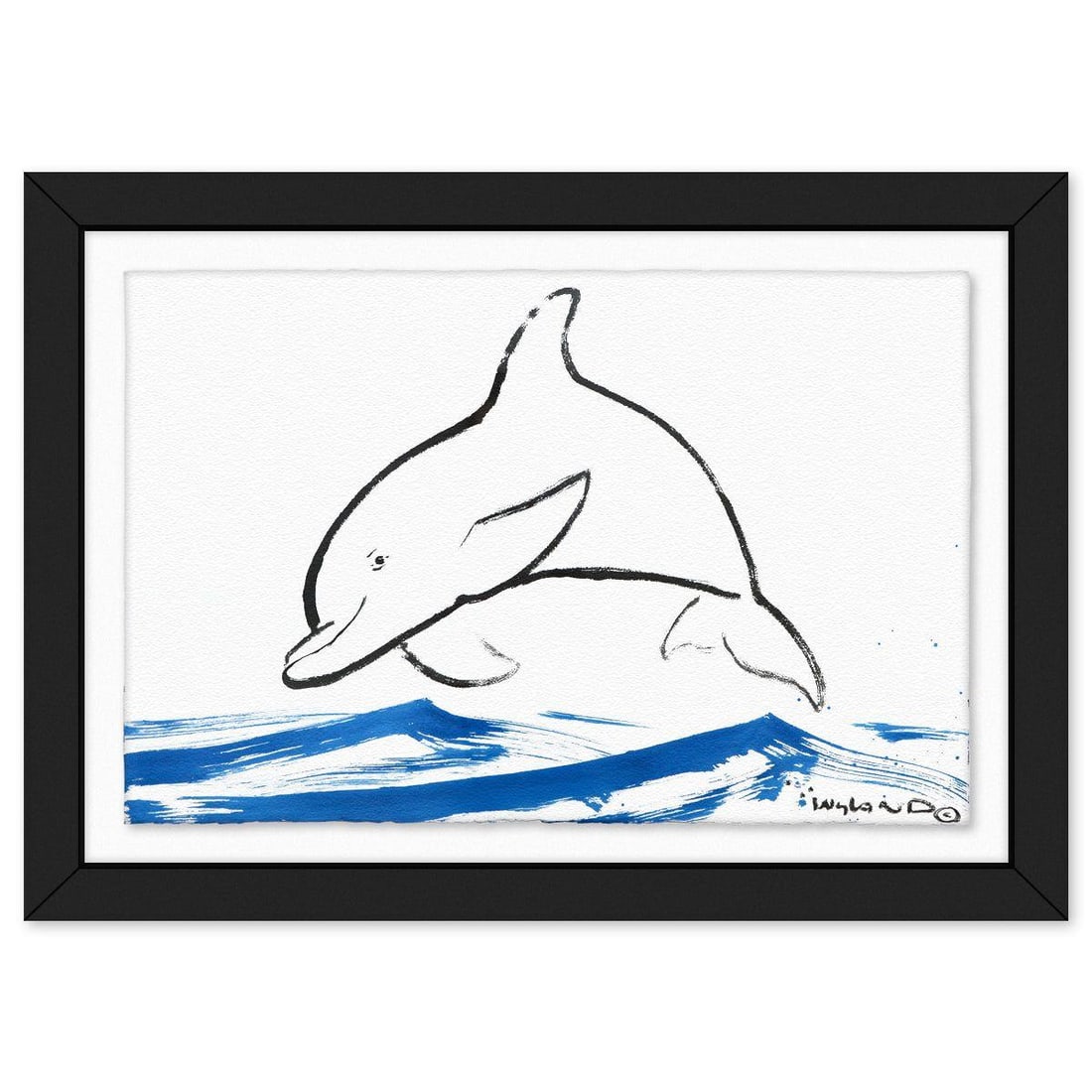 Wyland- Original Sumi Ink Painting "Dolphin": Artist: Wyland. Medium: Original Sumi Ink Painting. Title: Dolphin. Size: 26" x 40". Measures approx. 35" x 49" (framed). Signature: Hand signed by the artist. Certificate of Authenticity: Is