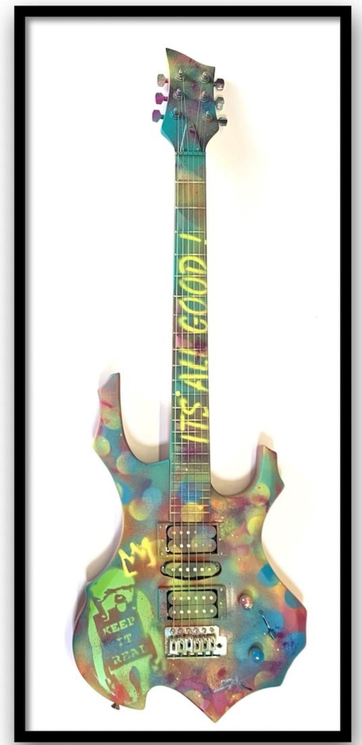 E.M. Zax- Unique 1/1 hand painted "Guitar": Artist: E.M. Zax. Medium: Unique 1/1 hand painted. Title: Guitar. Measures approx. 50" x 24" (framed). Reference#: 25120.