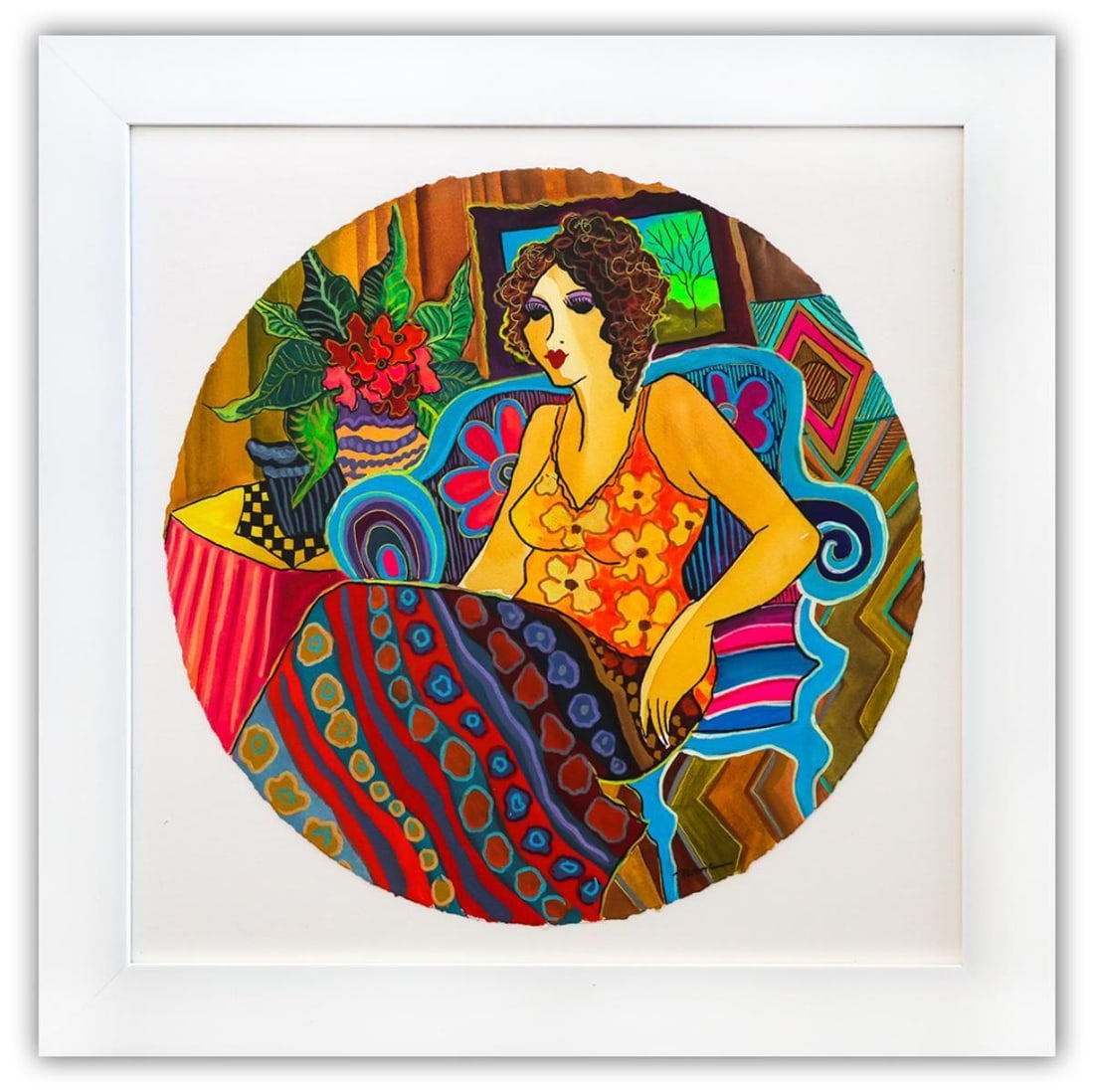 Patricia Govezensky- Original Watercolor "Gaby": Artist: Patricia Govezensky. Medium: Original Watercolor. Title: Gaby. Size: 16" x 16". Measures approx. 22" x 22" (framed). Signature: Hand Signed by the artist. Certificate of Authenticity: From the