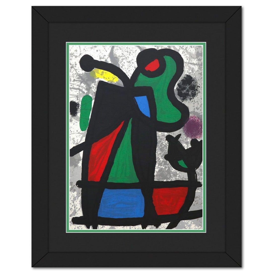 After Joan Miro- Lithograph on Rivoli paper "DLM186 - Composition II": Artist: After Joan Miro. Medium: Lithograph on Rivoli paper. Title: DLM186 - Composition II. Size: 15" x 11". Measures approx. 16.5" x 21.5" (framed). Certificate of Authenticity: Is included. Referen
