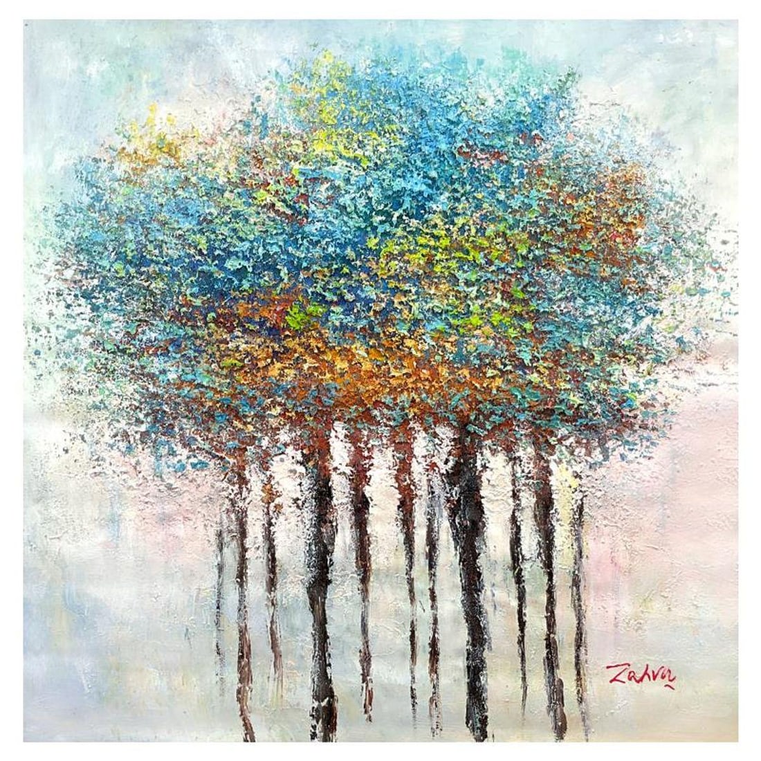 Zahra, Original Acrylic Painting on Canvas (36" x 36"), Hand Signed with Letter of Authenticity.: This is an original acrylic painting on canvas by Zahra, hand signed by the artist. Includes Letter of Authenticity. Measures approx. 36" x 36" (image).
