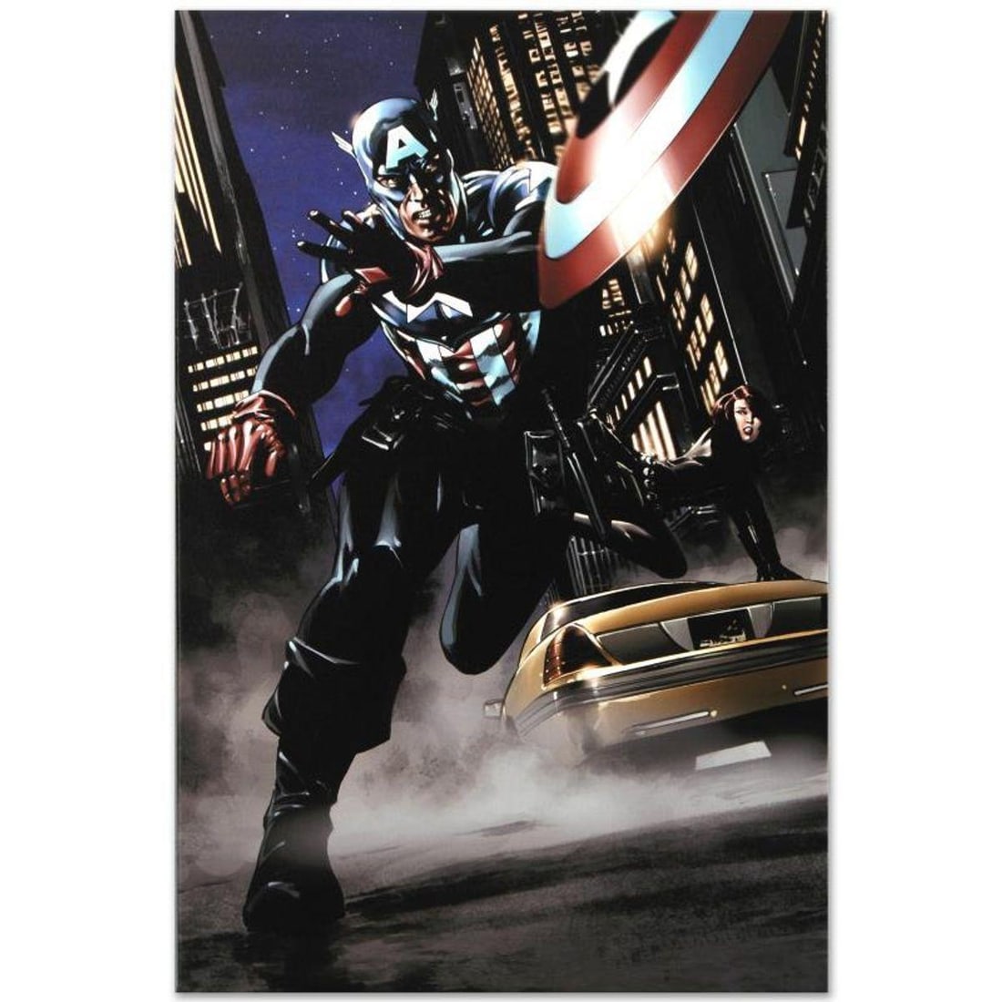 Marvel Comics "Captain America #34" Numbered Limited Edition Giclee on Canvas by Steve Epting with: A piece of comic book history, this limited edition, from original art by Steve Epting, depicts an action packed scene starring Captain America. Steve Epting began working with Marvel Comics in the ea