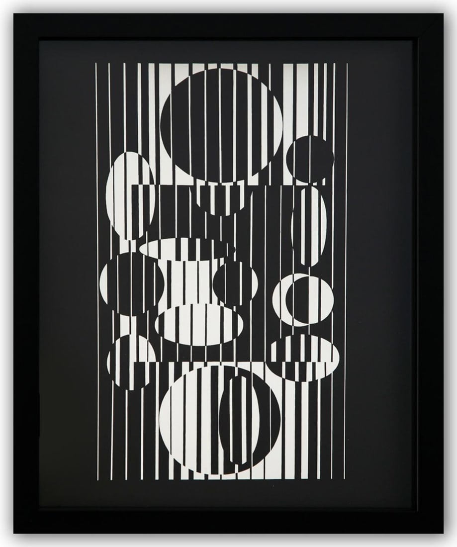 Victor Vasarely- Heliogravure Print "Untitled": Artist: Victor Vasarely. Medium: Heliogravure Print. Title: Untitled. Size: 13" x 10". Measures approx. 15" x 12" (framed). Additional: Custom Framed. Reference#: 21542.
