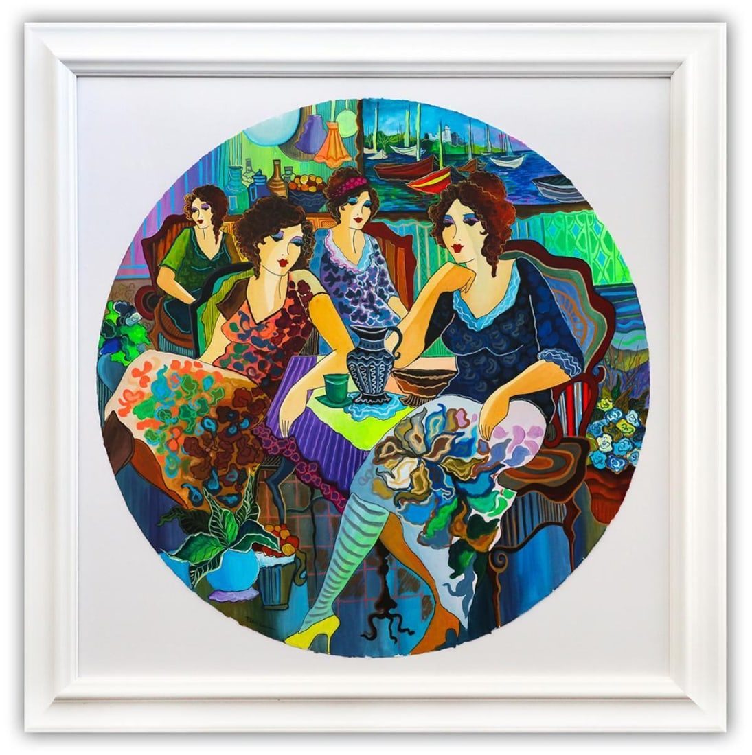 Patricia Govezensky- Original Watercolor "Pleasant Thoughts": Artist: Patricia Govezensky. Medium: Original Watercolor. Title: Pleasant Thoughts. Size: 35" x 35". Measures approx. 44" x 44" (framed). Signature: Hand Signed by the artist. Certificate of Authentic