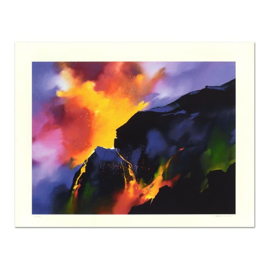 Thomas Leung, "Curtain of Fire" Limited Edition, Numbered 29/100 and Hand Signed with Letter of: Curtain of Fire is a limited edition giclee on paper by Thomas Leung, numbered 29/100 and hand signed by the artist. Includes Letter of Authenticity. Measures approx. 39" x 30" (border), 35" x 26" (im