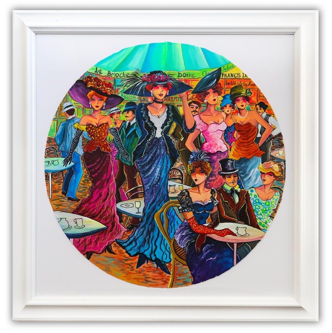 Patricia Govezensky- Original Watercolor "After Party in France": Artist: Patricia Govezensky. Medium: Original Watercolor. Title: After Party in France. Size: 35" x 35". Measures approx. 44" x 44" (framed). Signature: Hand Signed by the artist. Certificate of