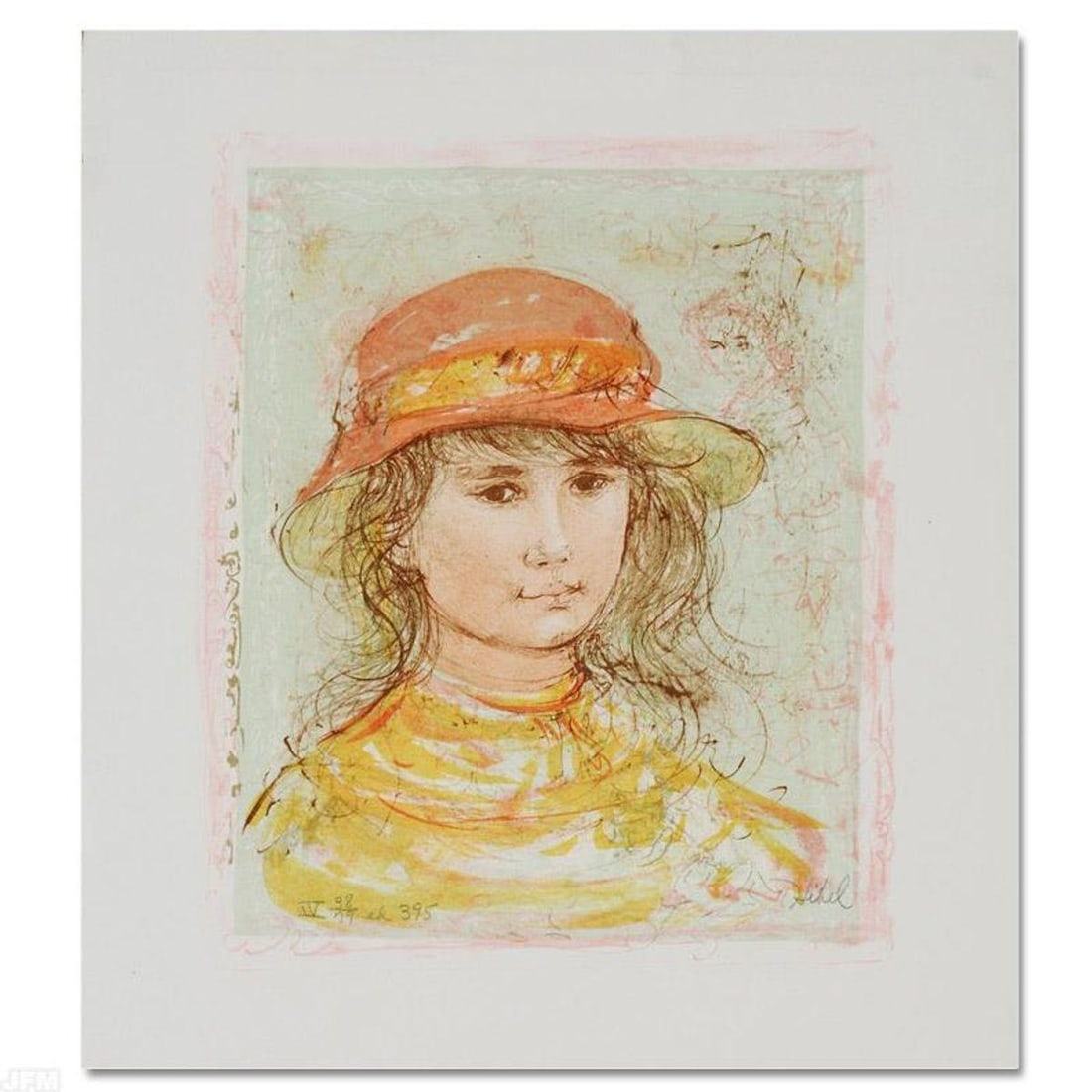 Pamela Limited Edition Lithograph by Edna Hibel (1917-2014), Numbered and Hand Signed with: Wild lines and muted colors make Edna Hibel's art stand out in any room. "Pamela" is a limited edition lithograph on paper, numbered and hand signed by Hibel (1917-2014). Includes Certificate of