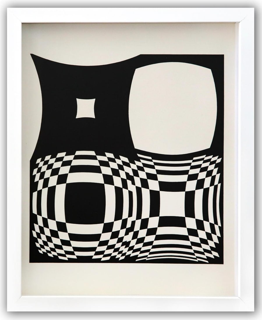 Victor Vasarely- Heliogravure Print "Untitled": Artist: Victor Vasarely. Medium: Heliogravure Print. Title: Untitled. Size: 13" x 10". Measures approx. 15" x 12" (framed). Additional: Custom Framed. Reference#: 21517.