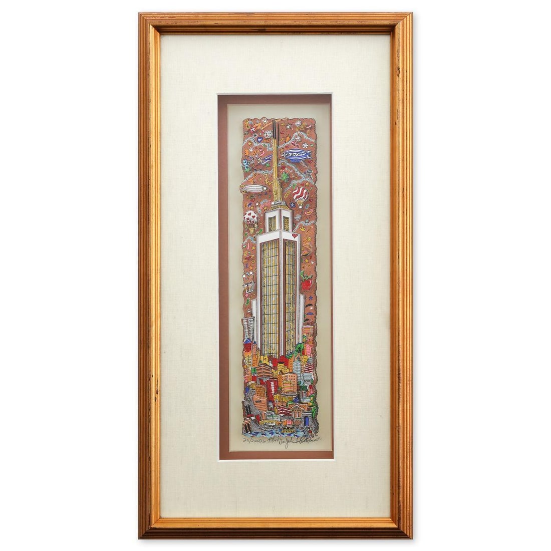 Charles Fazzino- 3D Construction Silkscreen Serigraph "Above Neyal": Artist: Charles Fazzino. Medium: 3D Construction Silkscreen Serigraph. Title: Above Neyal. Size: 14" x 5". Measures approx. 21" x 11" (framed). Signature: Hand Signed and numbered. Certificate of Auth