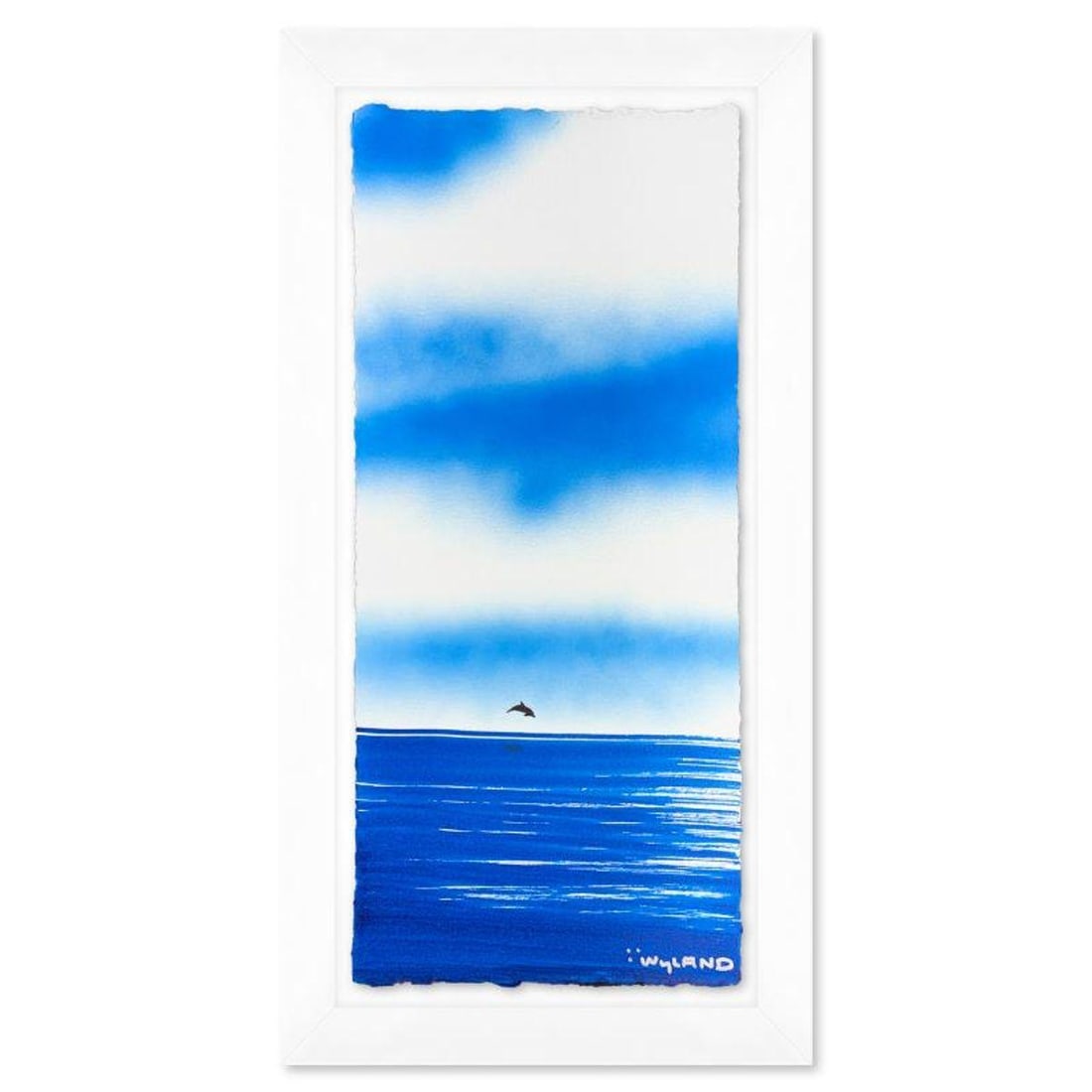 Wyland, "Dolphin" Framed, Hand Signed Original Painting with Letter of Authenticity.: Dolphin is an original painting acrylic on deckle edge paper by Wyland. Hand signed by the artist, the piece comes custom framed and with a letter of authenticity. Measures approximately 26.5" x 14.5"