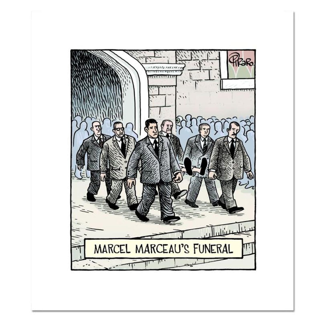 Bizarro, "Marceau Funeral" Numbered Limited Edition Hand Signed by Creator Dan Piraro; Letter of: Marceau Funeral is a limited edition giclee on paper by Dan Piraro, creator of the critically acclaimed and award winning comic strip, Bizarro! This piece is numbered and hand signed by the artist and