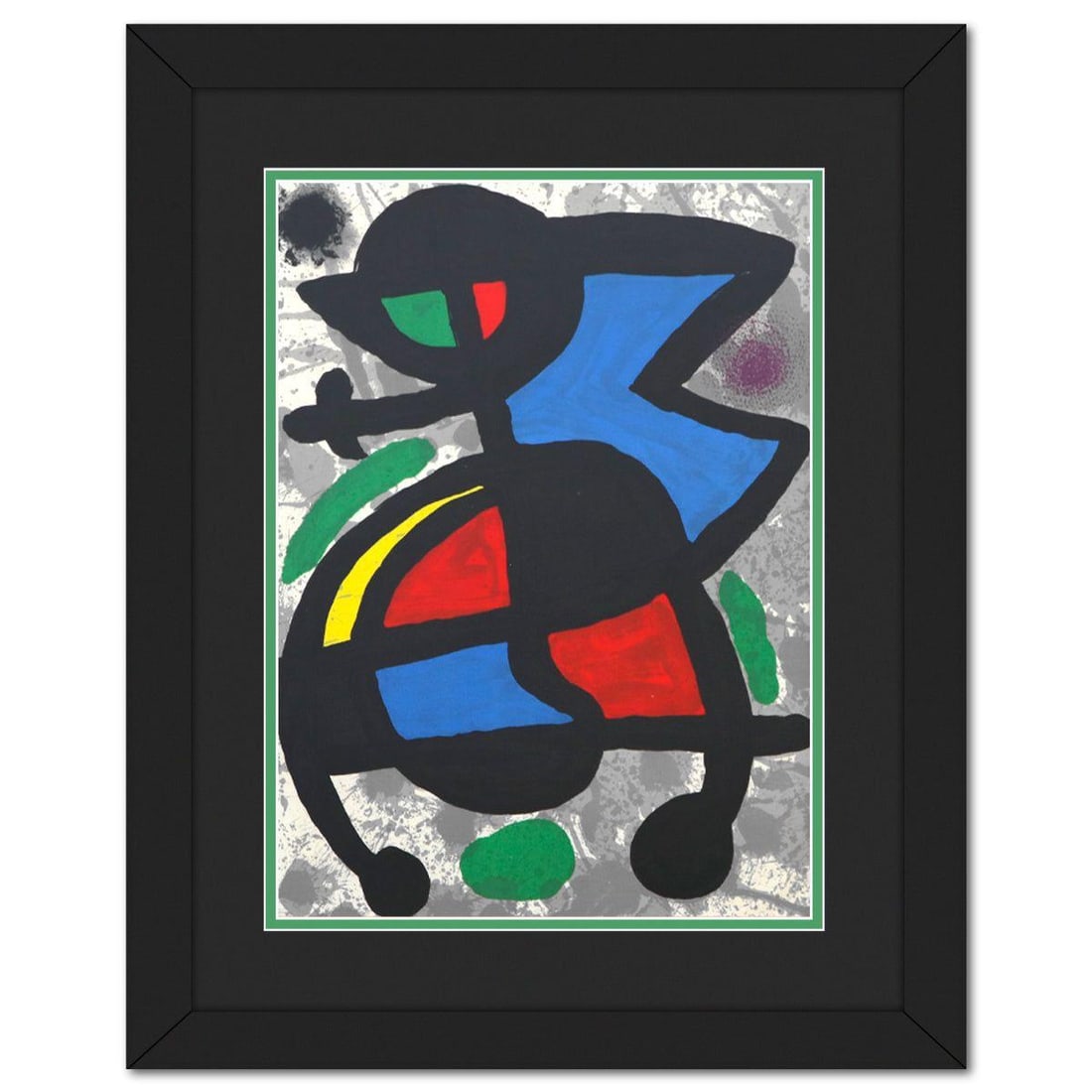 After Joan Miro- Lithograph on Rivoli paper "DLM186 - Oiseau de feu": Artist: After Joan Miro. Medium: Lithograph on Rivoli paper. Title: DLM186 - Oiseau de feu. Size: 15" x 11". Measures approx. 16.5" x 21.5" (framed). Certificate of Authenticity: Is included. Referenc