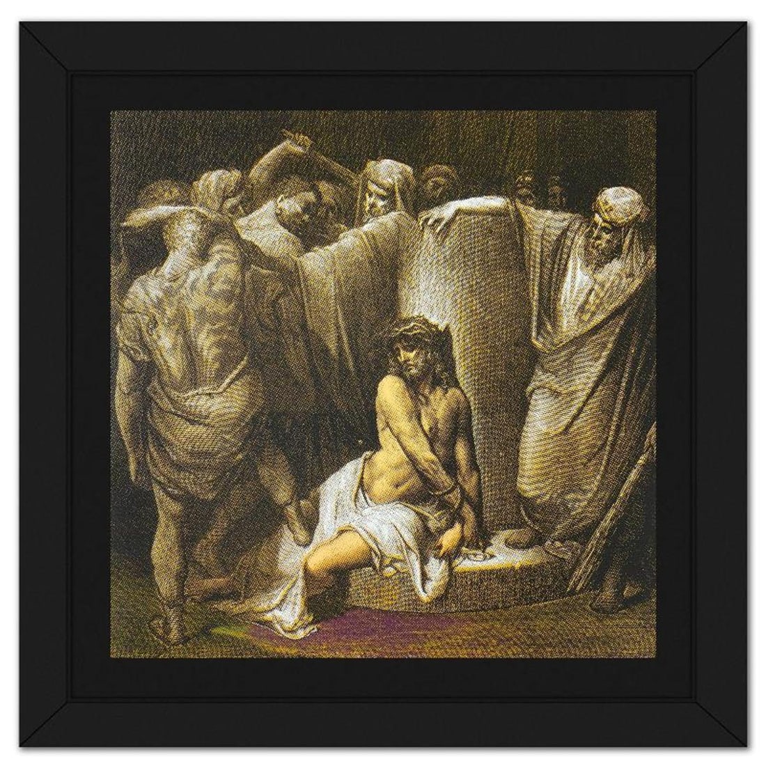 Steve Kaufman (1960-2010), "Jesus in Thorns" Framed Hand Embellished Limited Edition Silscreen,: Jesus in Thorns is a hand embellished limited edition silkscreen on canvas by Andy Warhol protege, Steve Kaufman (1960-2010), numbered AP 9/50 inverso and hand signed by the artist. This piece comes c