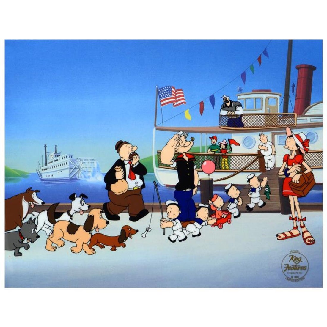 Tallstacks Limited Edition Popeye Sericel from King Features Syndicate, Inc., with COA.: Tallstacks is a limited edition sericel with colored background from King Features Syndicate, Inc featuring classic Popeye imagery and bearing King Features' official seal. Includes Certificate of Aut