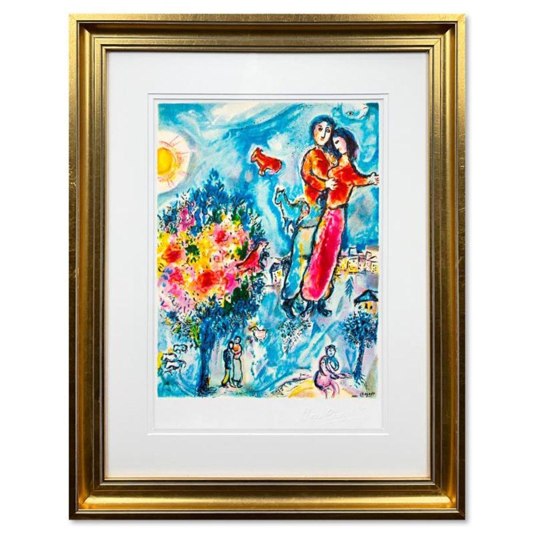 Marc Chagall (1887-1985), "Entre L'hiver Et Le Printemps" Framed Limited Edition Lithograph with: Entre L'hiver Et Le Printemps is a framed limited edition lithograph on paper by Marc Chagall (1887-1985). Printed by Atelier Tete a Tete in Paris and authorized by the Chagall Estate and ADAGP Paris 