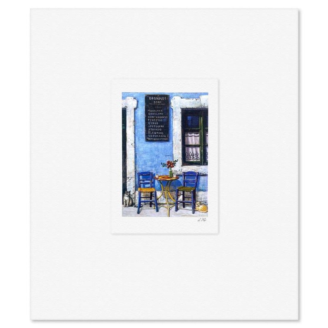 Liudmila Kondakova, "Dionisos Café" Limited Edition Lithograph, Numbered and Hand Signed with: Dionisos Café is a limited edition lithograph on paper by Liudmila Kondakova, hand signed by the artist. Includes Letter of Authenticity. Measures approx. 7" x 6" (border), 3" x 2" (image). Reference