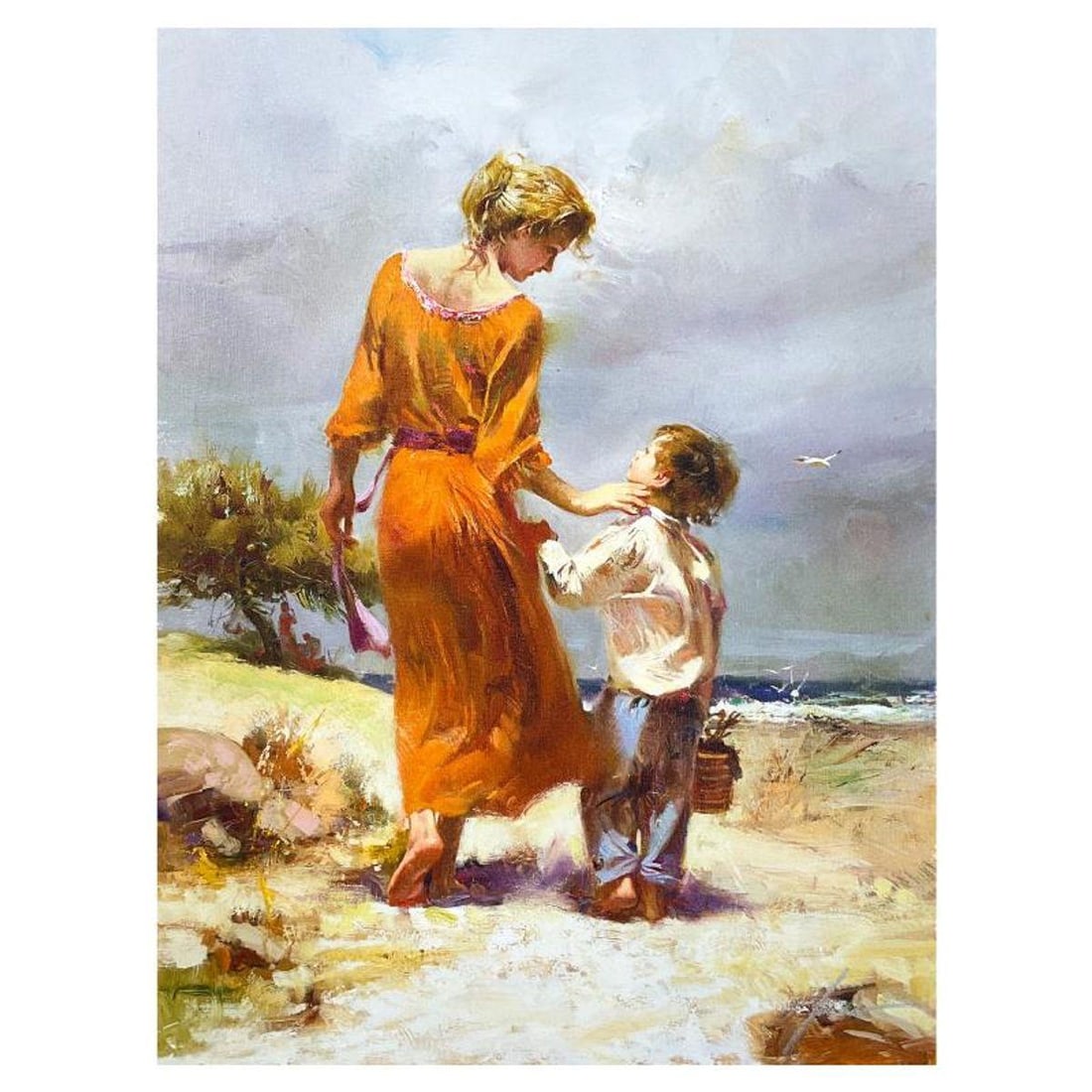 Pino (1939-2010) "Breezy Day at the Beach" Limited Edition on Canvas, Numbered and Hand Signed with: Breezy Day at the Beach is a limited edition giclee on canvas by Pino (1939-2010), numbered and hand signed by the artist. Includes Certificate of Authenticity. Measures approx. 24" x 18" (image). Ref
