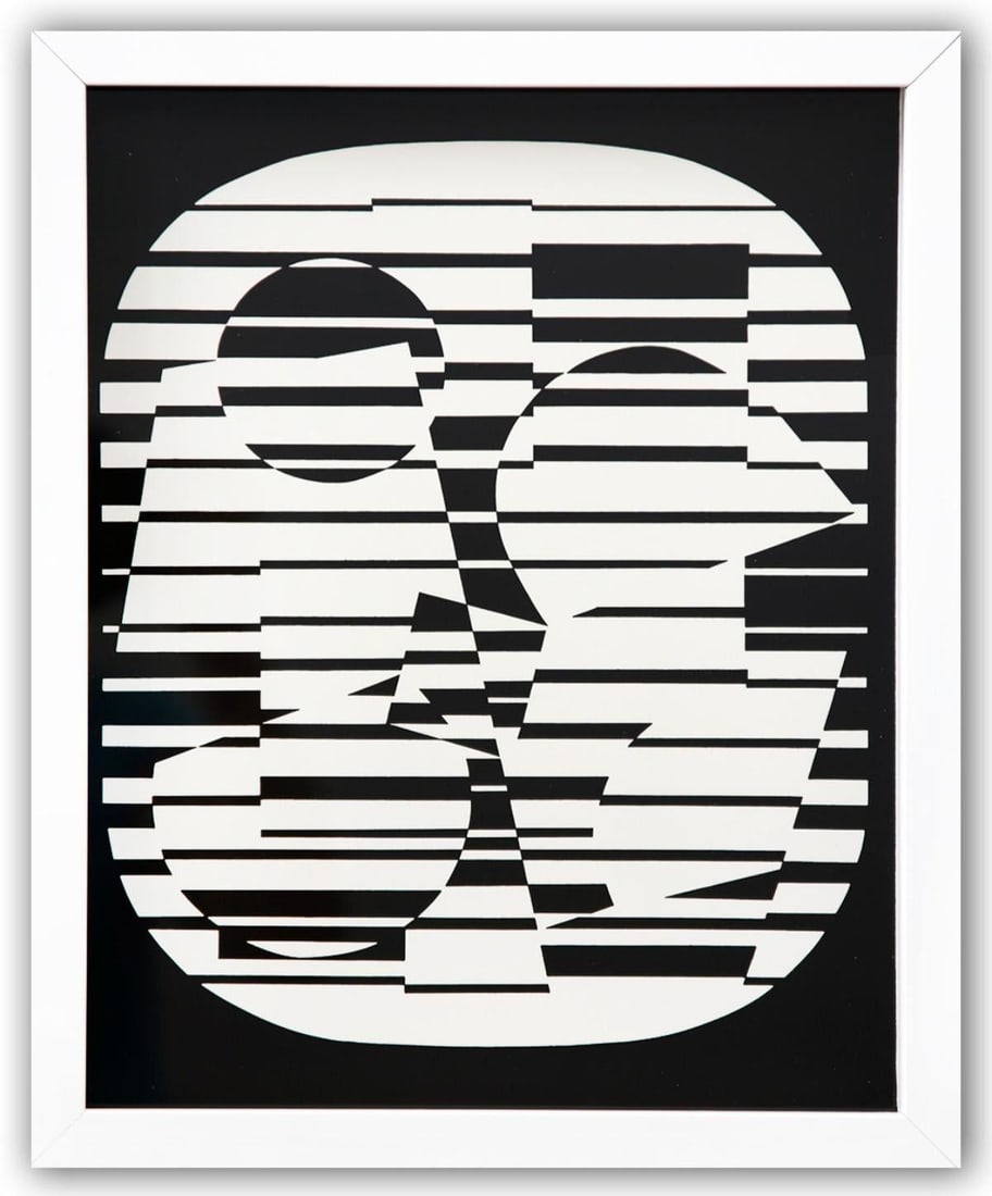 Victor Vasarely- Heliogravure Print "Untitled": Artist: Victor Vasarely. Medium: Heliogravure Print. Title: Untitled. Size: 14" x 11". Measures approx. 15" x 12" (framed). Additional: Custom Framed. Reference#: 21560.