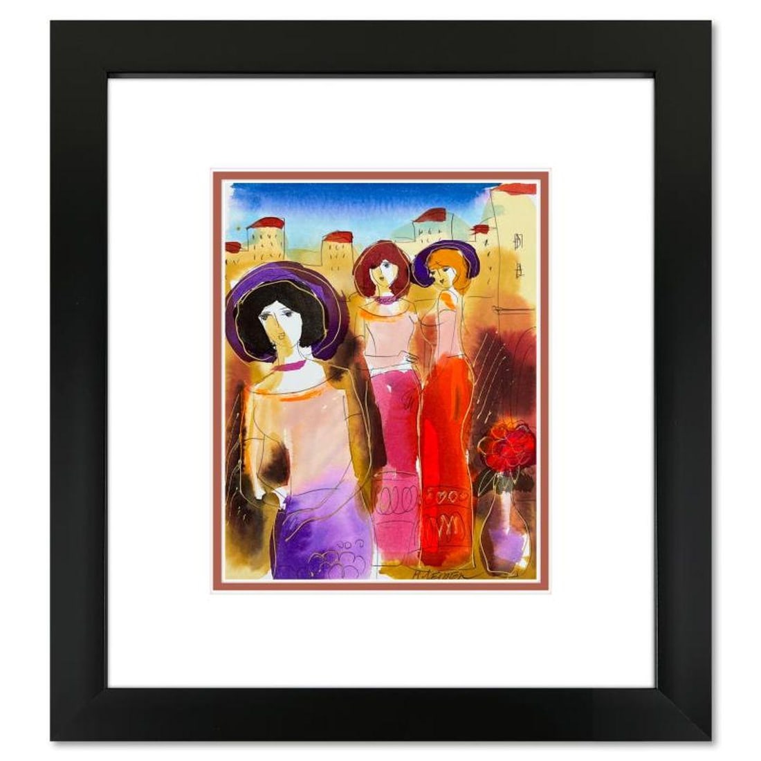 Moshe Leider, Framed Original Mixed Media Watercolor Painting, Hand Signed with Letter of: This is an original mixed media watercolor painting on paper by Moshe Leider. Hand signed by the artist, this piece comes custom framed and includes a Letter of Authenticity. Measures approximately 16