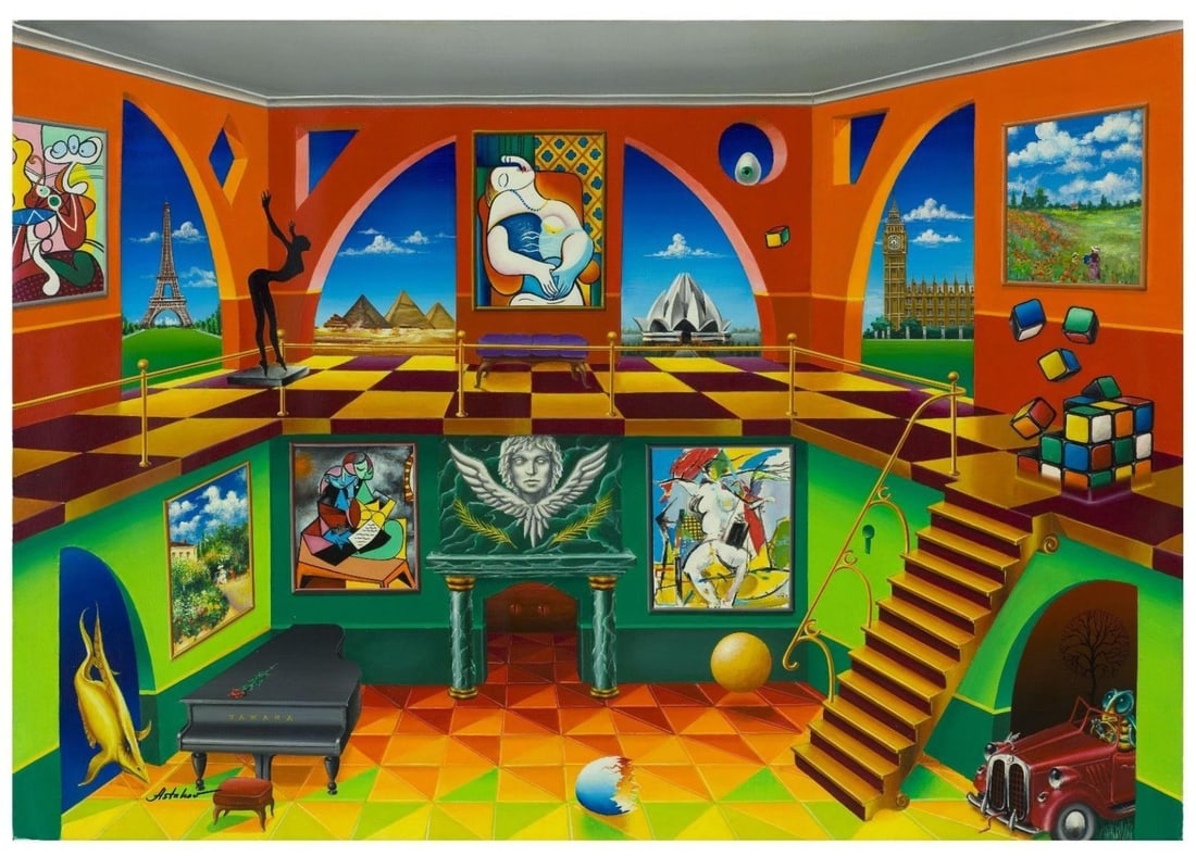 Alexander Astahov- Original Giclee on Canvas "Rubik Cube": Artist: Alexander Astahov. Medium: Original Giclee on Canvas. Title: Rubik Cube. Size: 30" x 40". Signature: Hand Signed by the Artist. Certificate of Authenticity: From the publisher. Reference#: 209