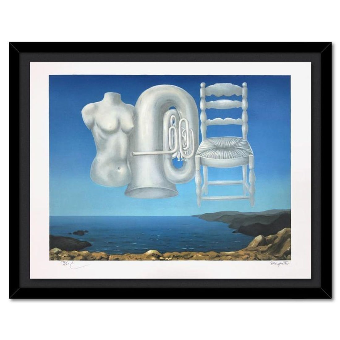 Rene Magritte 1898-1967 (After), "Le Temps Menacant (Threatening Weather)" Framed Limited Edition: Le Temps Menacant (Threatening Weather) is a limited edition lithograph by Rene Magritte (1898-1967). This piece is numbered 122/275 and bears the dry stamps of the Magritte Foundation & ADAGP (Societ