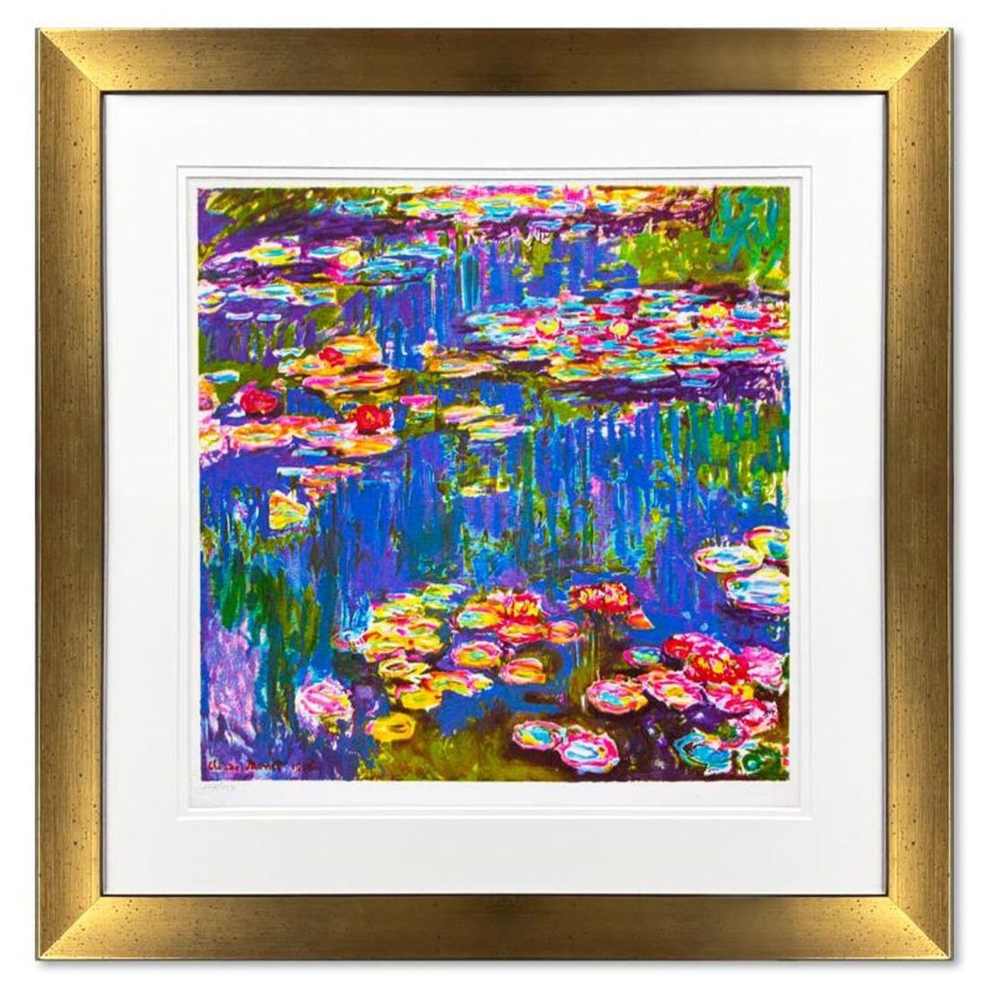 Claude Monet (1840-1926), "Mympheas" Framed Limited Edition Lithograph with Letter of Authenticity.: Mympheas is a framed limited edition lithograph on paper by Claude Monet. Printed by Atelier Tete a Tete in Paris and authorized by the Monet Estate and ADAGP Paris , the piece is plate signed and com