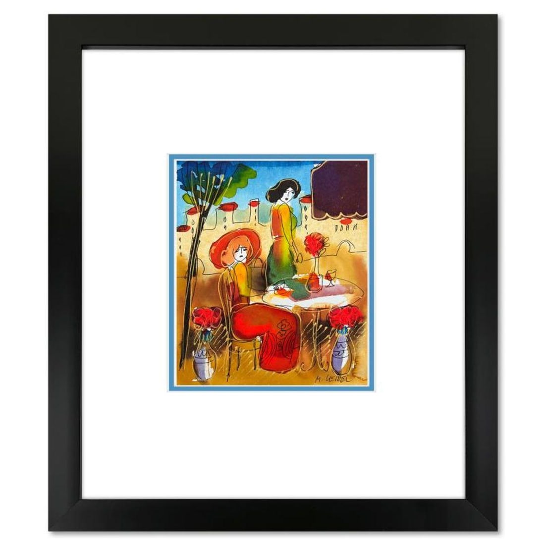 Moshe Leider, Framed Original Mixed Media Watercolor Painting, Hand Signed with Letter of: This is an original mixed media watercolor painting on paper by Moshe Leider. Hand signed by the artist, this piece comes custom framed and includes a Letter of Authenticity. Measures approximately 15