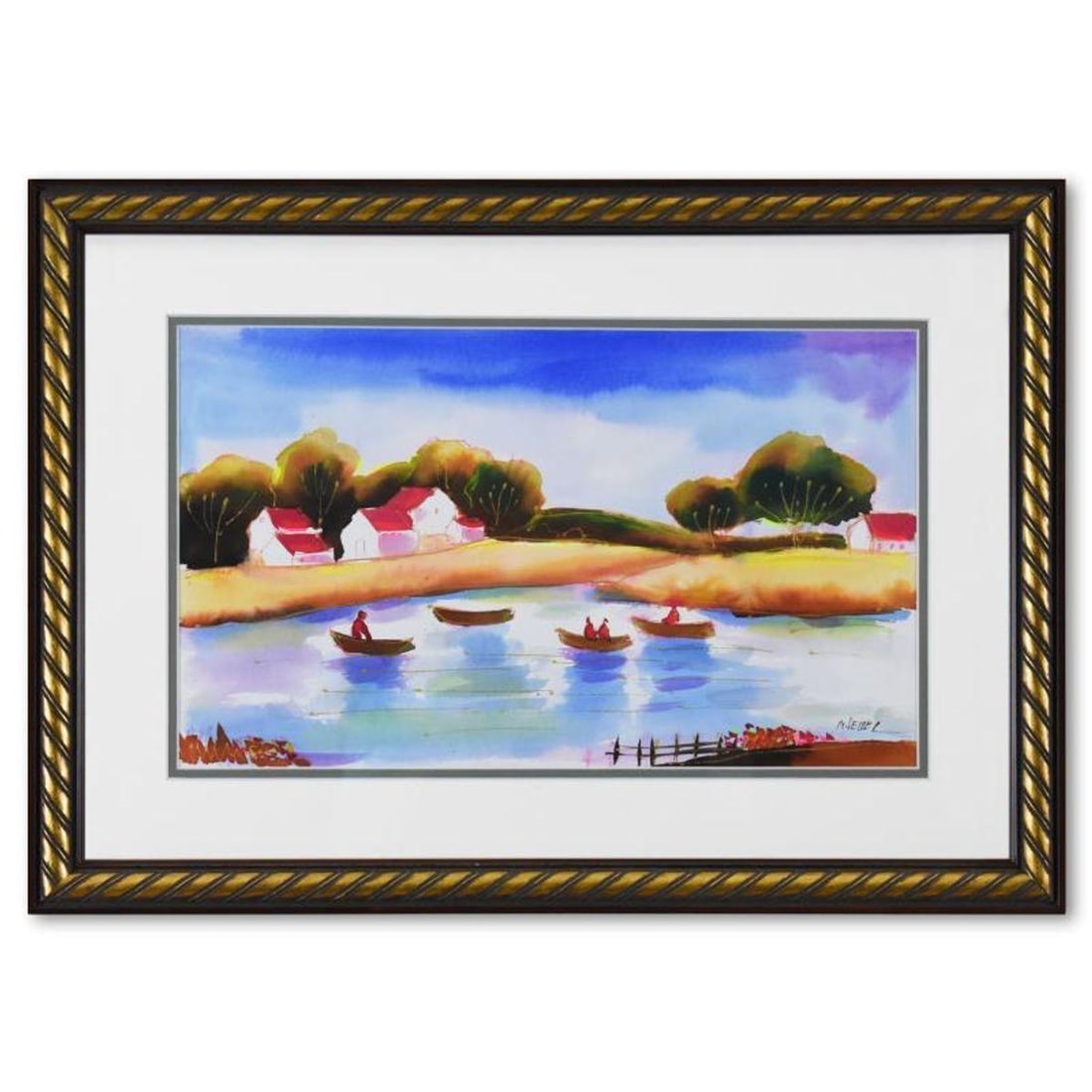 Moshe Leider, Framed Original Mixed Media Watercolor Painting, Hand Signed with Letter of: This is an original mixed media watercolor painting on paper by Moshe Leider, hand signed by the artist. This piece comes custom framed. Includes Letter of Authenticity. Measures approx. 24" x 17" (fr