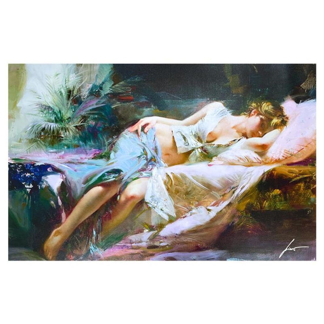 Pino (1939-2010), "Lost in Dreams" Limited Edition on Canvas, Numbered and Hand Signed with: Lost in Dreams is a limited edition giclee on canvas by Pino (1939-2010), numbered and hand signed by the artist. Includes Certificate of Authenticity. Measures approx. 26" x 40" (image).