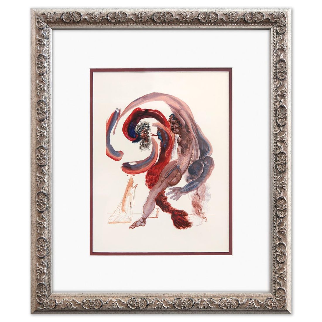 Salvador Dali- Original Color Woodcut on B.F.K. Rives Paper "Purgatory 18": Artist: Salvador Dali. Medium: Original Color Woodcut on B.F.K. Rives Paper. Title: Purgatory 18. Size: 13" x 10". Measures approx. 20" x 17" (framed). Certificate of Authenticity: Is included. Additi