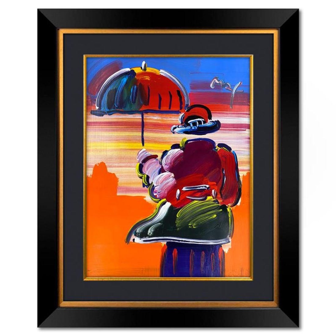 Peter Max, "Umbrella Man" Framed One-of-a-Kind Mixed Media, Hand Signed with Registration Number (1 of 2)