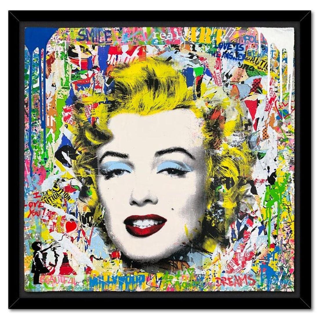 Mr. Brainwash, "Monroe POP-folio" Framed Mixed Media Original, Hand Signed with Certificate of: Monroe POP-folio is a mixed media original on deckle edge paper by Mr. Brainwash, hand signed and bearing the thumbprint of the artist inverso. This piece comes custom framed. Includes Certificate of 