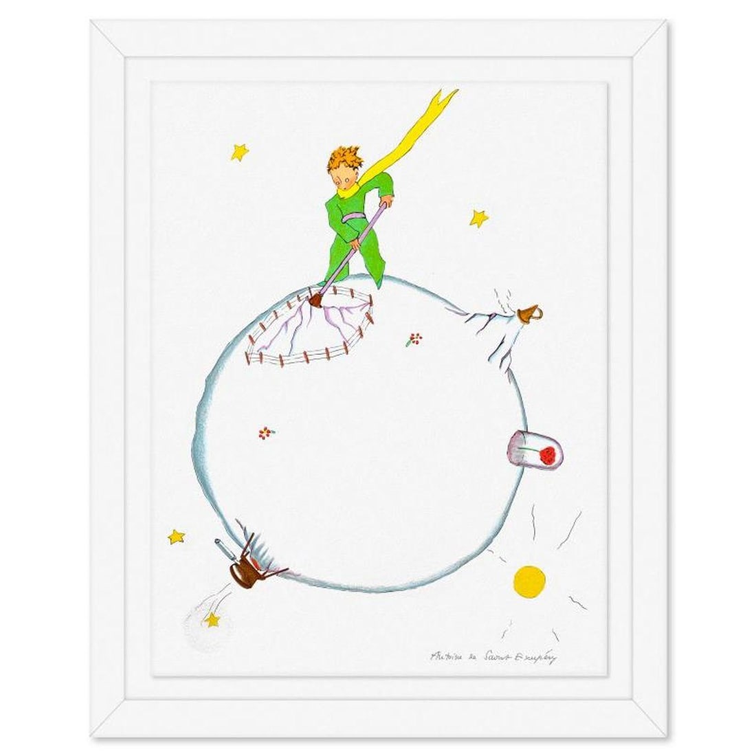 Antoine de Saint-Exupery 1900-1944 (After), "The Little Prince's Volcano" Framed Limited Edition: The Little Prince's Volcano is a limited edition lithograph on paper by Antoine de Saint-Exupery 1900-1944 (After), bearing the plate signature of the artist.This piece comes from an edition of 300 au