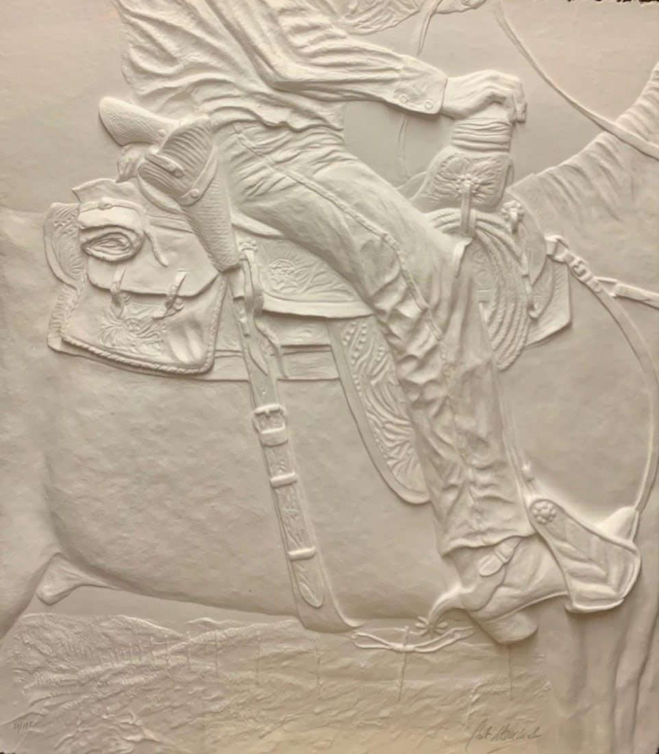 Carlo Wahlbeck- Cast Paper wall sculpture: Artist: Carlo Wahlbeck. Medium: Cast Paper wall sculpture. Measures approx. 30" x 40" (framed). Signature: Hand Signed and Numbered. Additional: In very good condition please excuse refecltion on plex