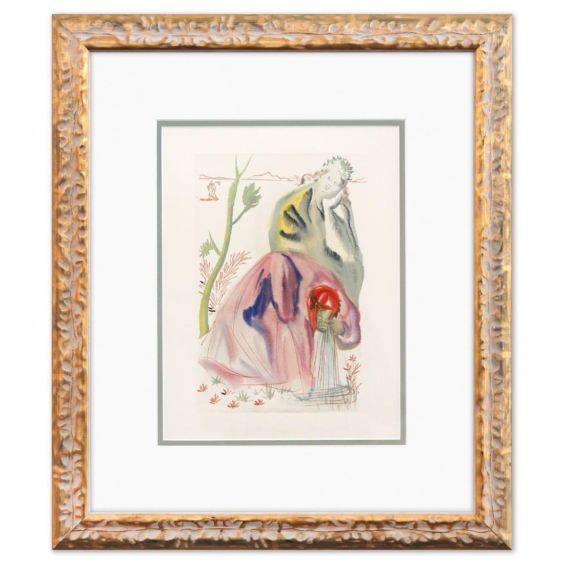 Salvador Dali- Original Color Woodcut on B.F.K. Rives Paper "Purgatory 22": Artist: Salvador Dali. Medium: Original Color Woodcut on B.F.K. Rives Paper. Title: Purgatory 22. Size: 13" x 10". Measures approx. 21" x 18" (framed). Certificate of Authenticity: Is included. Additi
