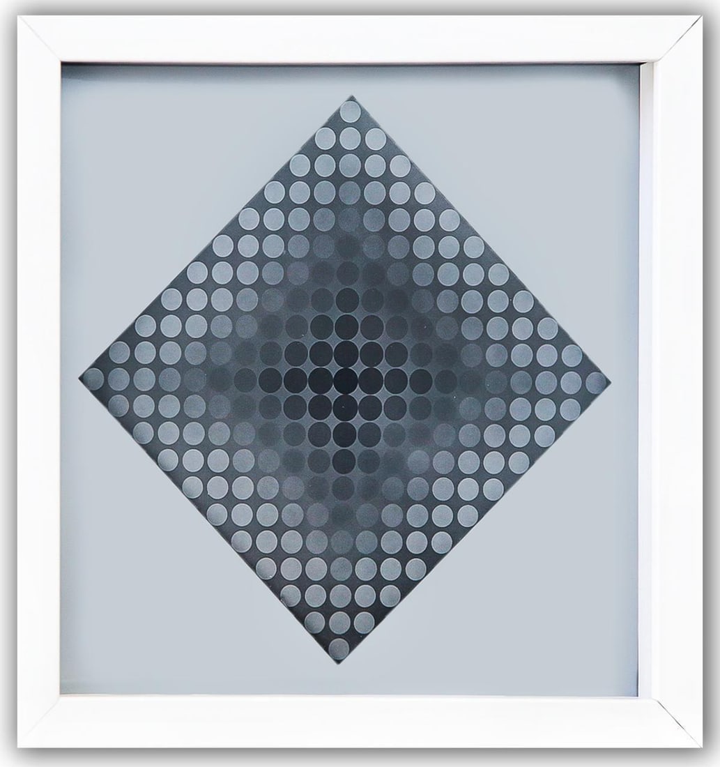 Victor Vasarely- Heliogravure Print "Untitled": Artist: Victor Vasarely. Medium: Heliogravure Print. Title: Untitled. Size: 10" x 10". Measures approx. 12" x 12" (framed). Additional: Custom Framed. Reference#: 21463.