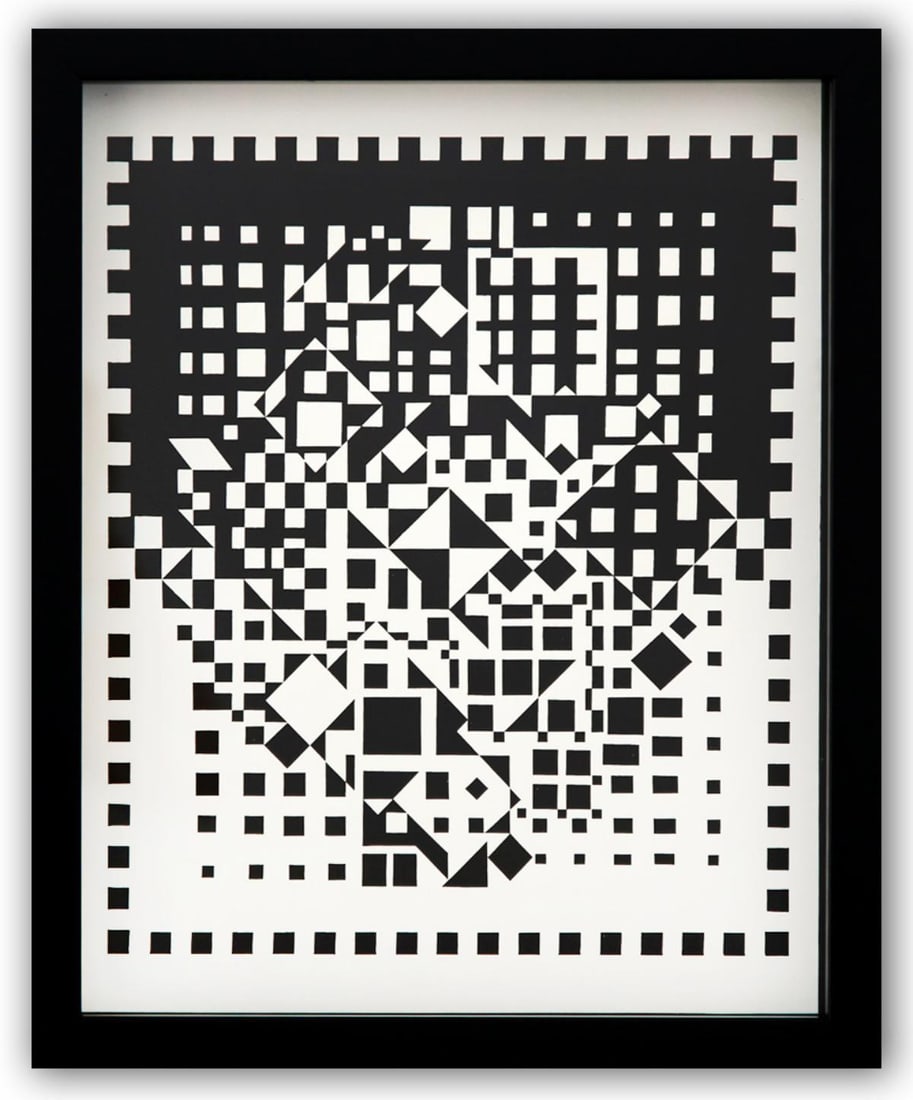 Victor Vasarely- Heliogravure Print "Untitled": Artist: Victor Vasarely. Medium: Heliogravure Print. Title: Untitled. Size: 14" x 11". Measures approx. 15" x 12" (framed). Additional: Custom Framed. Reference#: 21578.