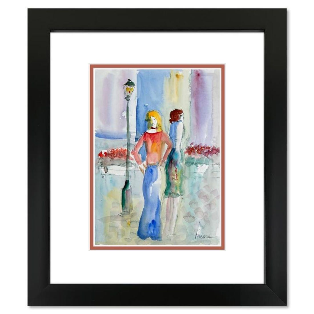 Moshe Leider, Framed Original Mixed Media Watercolor Painting, Hand Signed with Letter of: This is an original mixed media watercolor painting on paper by Moshe Leider. Hand signed by the artist, this piece comes custom framed and includes a Letter of Authenticity. Measures approximately 18