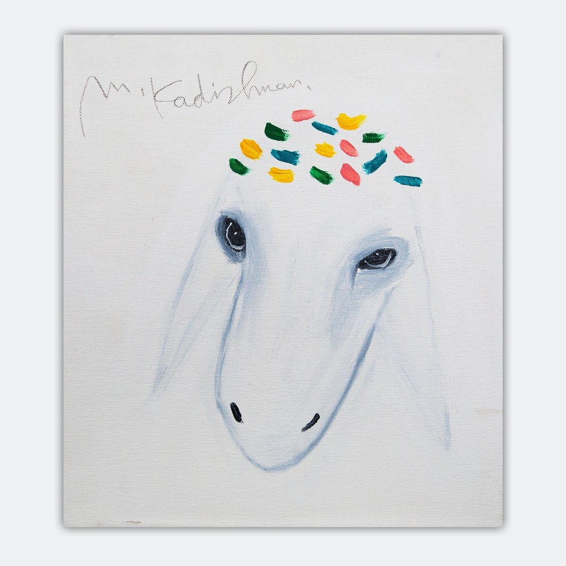 Menashe Kadishman- Original Acrylic on Canvas "Untitled": Artist: Menashe Kadishman. Medium: Original Acrylic on Canvas. Title: Untitled. Size: 13" x 12". Signature: Hand Signed by the artist. Certificate of Authenticity: Is included. Additional: Stretched