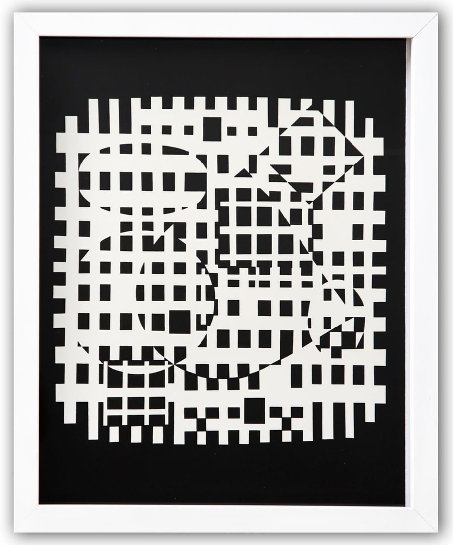 Victor Vasarely- Heliogravure Print "Untitled": Artist: Victor Vasarely. Medium: Heliogravure Print. Title: Untitled. Size: 14" x 11". Measures approx. 15" x 12" (framed). Additional: Custom Framed. Reference#: 21561.