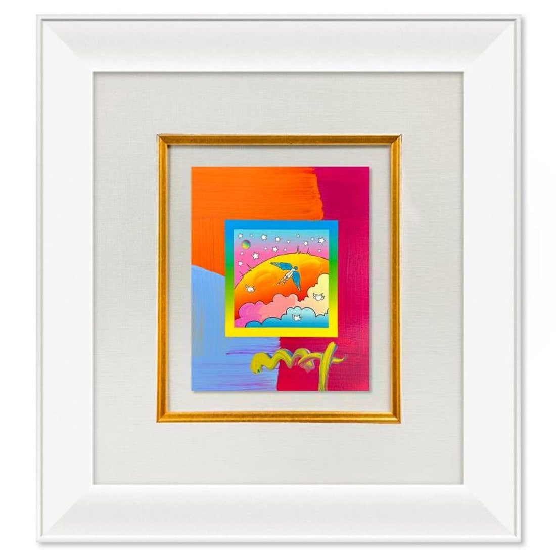 Peter Max, "Angel with Clouds" Framed One-of-a-Kind Acrylic Mixed Media, Hand Signed with (1 of 2)