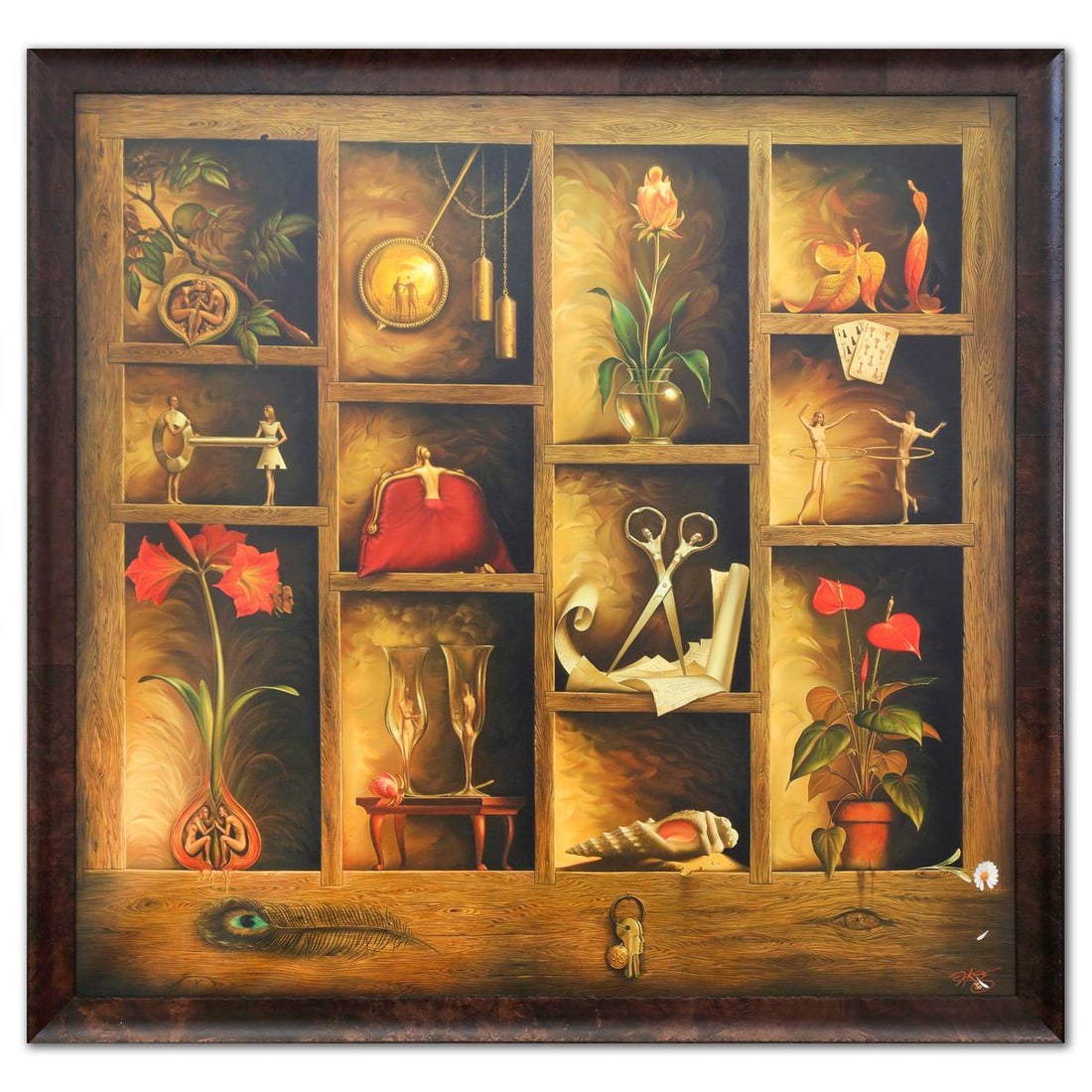 Vladimir Kush- Giclee on Canvas "Matrix of Love": Artist: Vladimir Kush. Medium: Giclee on Canvas. Title: Matrix of Love. Size: 54" x 56". Measures approx. 60" x 62" (framed). Signature: Signed and Numbered. Certificate of Authenticity: Is included.