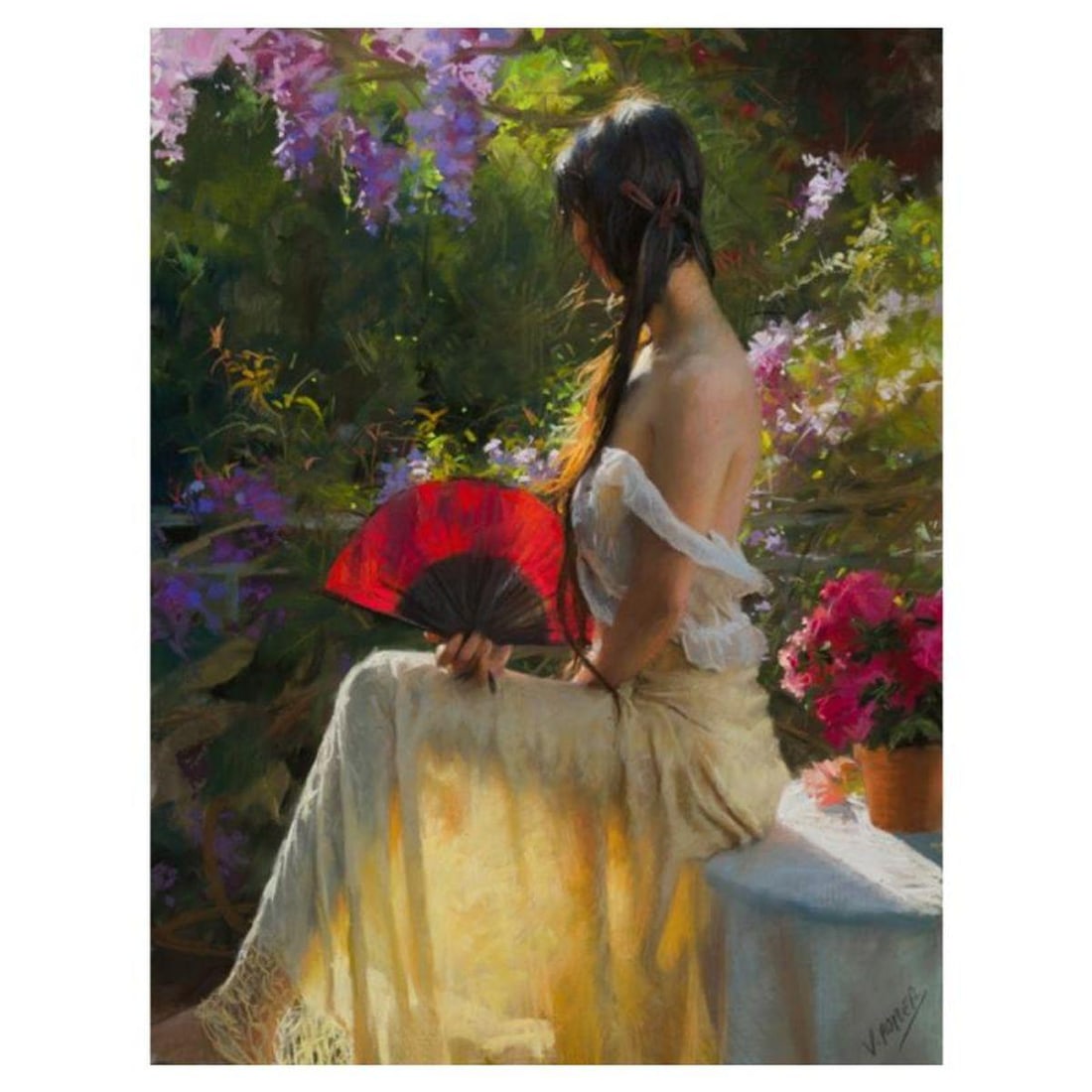 Vicente Romero, "Garden Fragrances" Hand Signed Limited Edition Giclee on Canvas with Certificate of: Garden Fragrances is a limited edition giclee on canvas by Vicente Romero. The piece is hand signed, numbered, and come with a certificate of authenticity. Measures approximately 28" x 21".