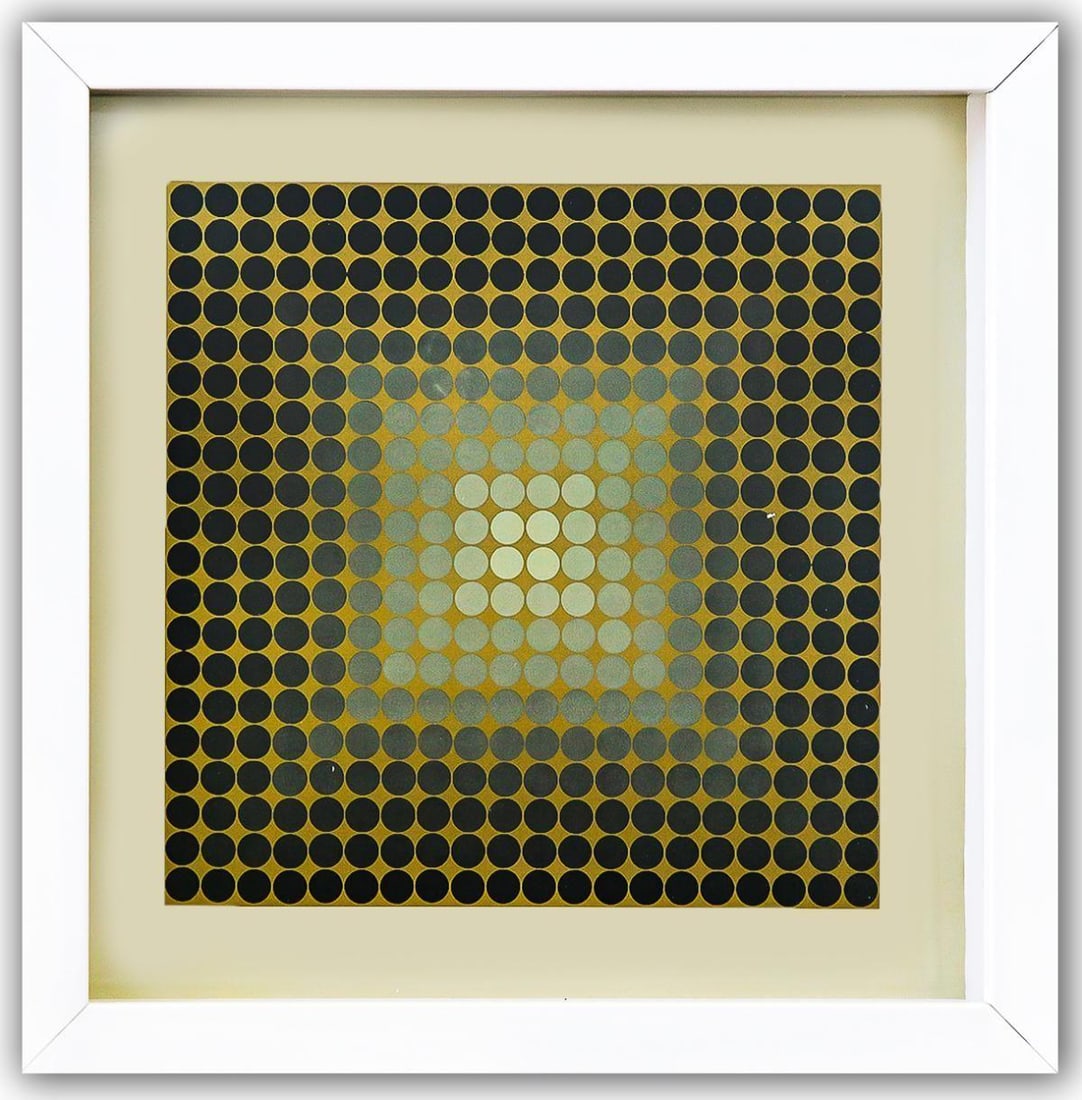 Victor Vasarely- Heliogravure Print "Untitled": Artist: Victor Vasarely. Medium: Heliogravure Print. Title: Untitled. Size: 10" x 10". Measures approx. 12" x 12" (framed). Additional: Custom Framed. Reference#: 21461.