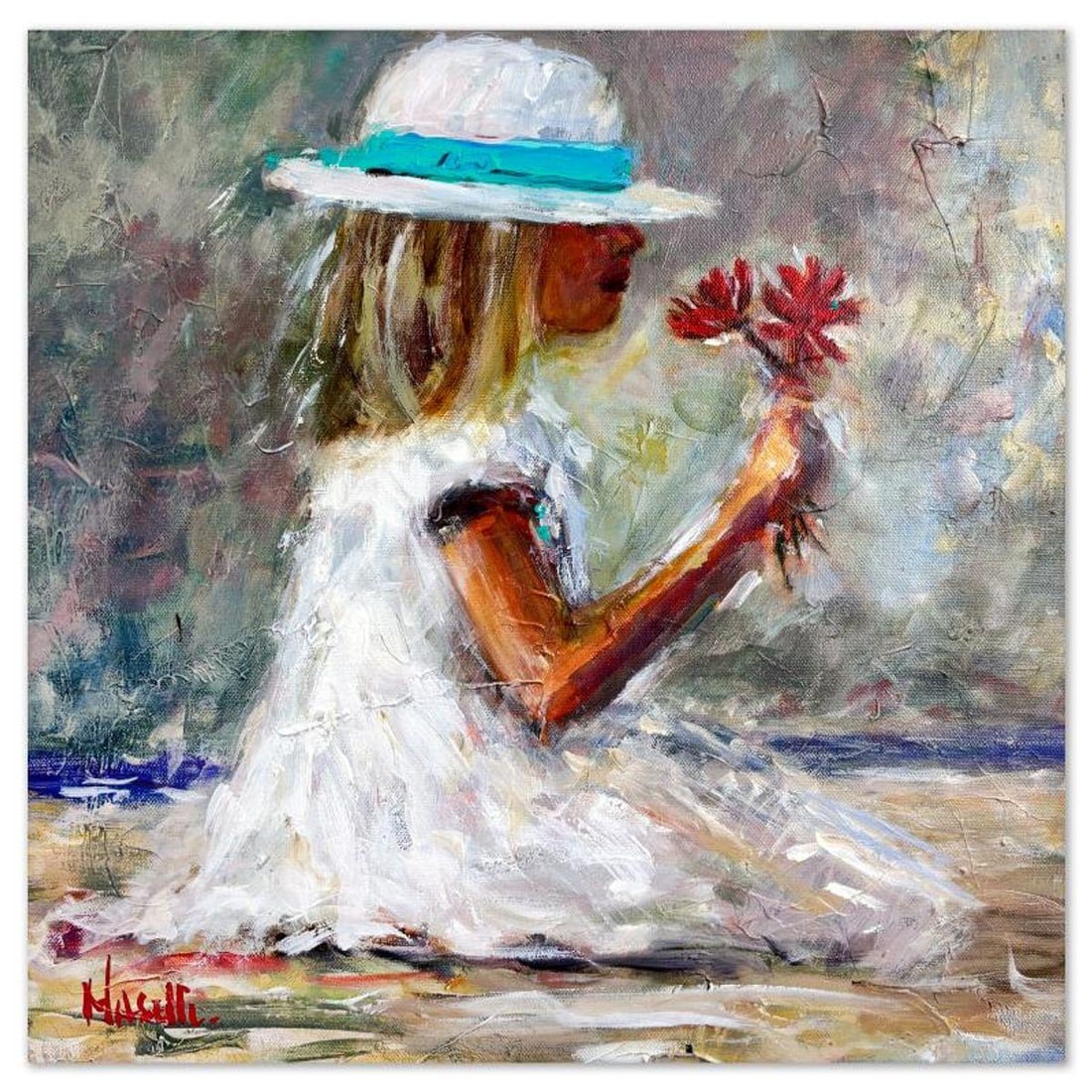 Michael Maselli, "Spring Flowers" Original Painting on Canvas, Hand Signed with Letter of (1 of 2)