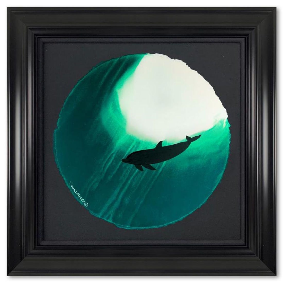 Wyland, "Dolphin Glide" Framed, Hand Signed Original Painting with Letter of Authenticity.: Dolphin Glide is an original painting, watercolor on deckle edge paper by Wyland. Hand signed by the artist, the piece comes custom framed and with a letter of authenticity. Measures approximately 30"